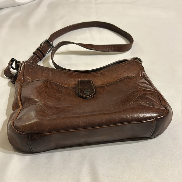 FRYE Melissa Button Brown Distressed Leather Crossbody Bag - Picture 2 of 6